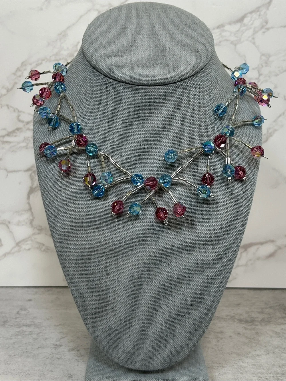 Crystal Branch Necklace in Blue and Pink
